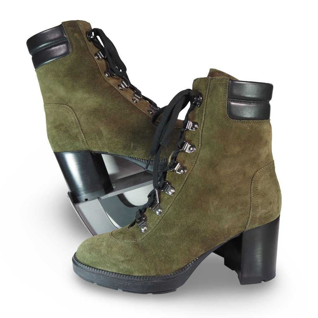 Aquatalia Iriana Waterproof Suede Heeded Boots Women's 8 Olive Green / Black